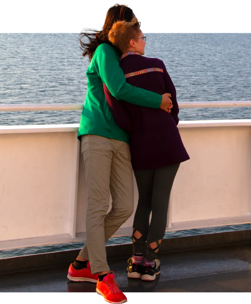 Kat and Lara together on a ferry